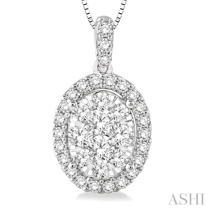 Oval Shape Halo Lovebright Essential Diamond Pendant-3