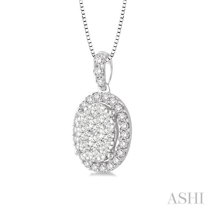 Oval Shape Halo Lovebright Essential Diamond Pendant-2
