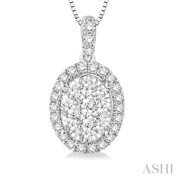 Oval Shape Halo Lovebright Essential Diamond Pendant-3