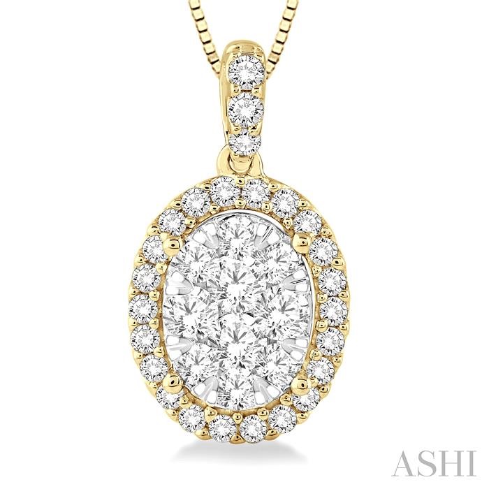 Oval Shape Halo Lovebright Essential Diamond Pendant-3