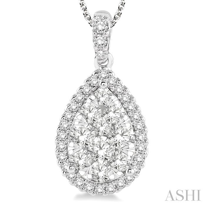 Pear Shape Halo Lovebright Essential Diamond Pendant-3