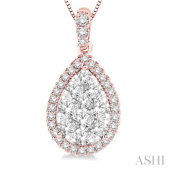 Pear Shape Halo Lovebright Essential Diamond Pendant-3