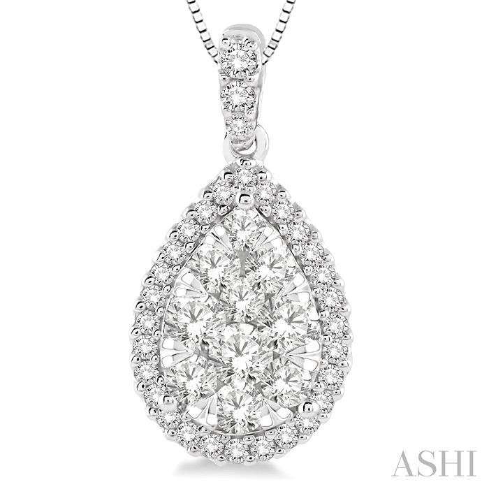 Pear Shape Halo Lovebright Essential Diamond Pendant-3