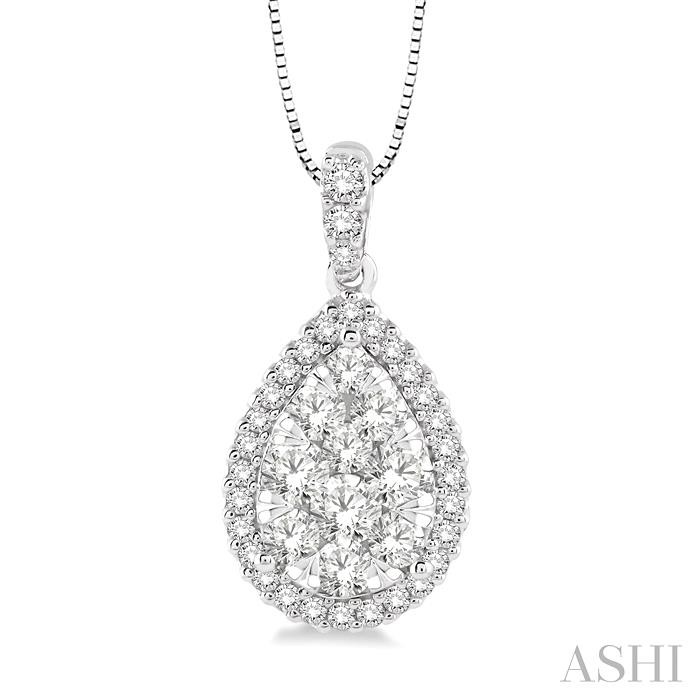 PEAR SHAPE HALO LOVEBRIGHT ESSENTIAL DIAMOND PENDANT