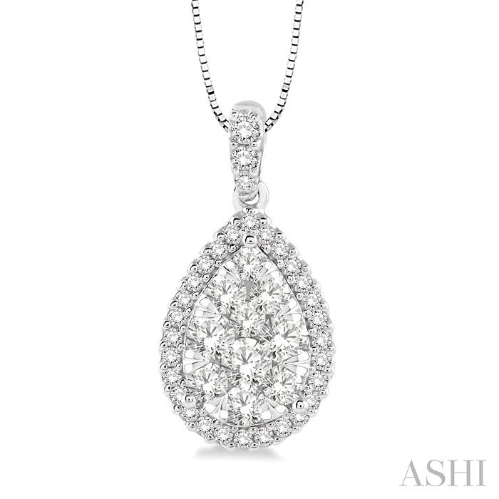 PEAR SHAPE HALO LOVEBRIGHT ESSENTIAL DIAMOND PENDANT