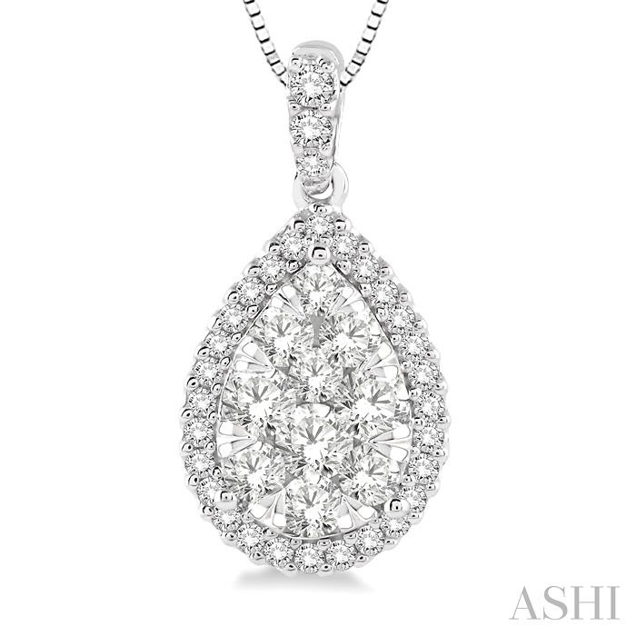 Pear Shape Halo Lovebright Essential Diamond Pendant-3