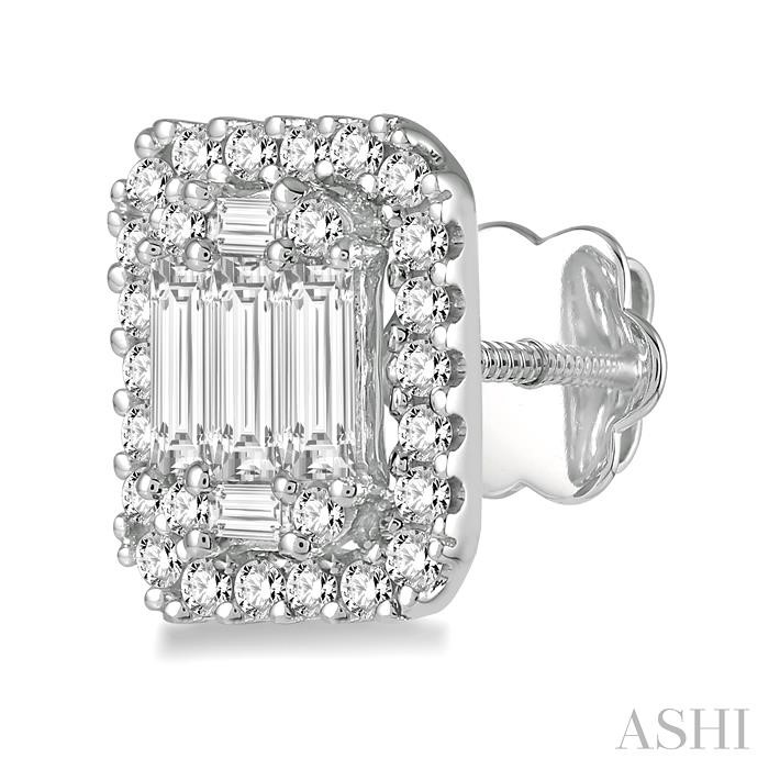 Emerald Shape Halo Fusion Diamond Earrings-3