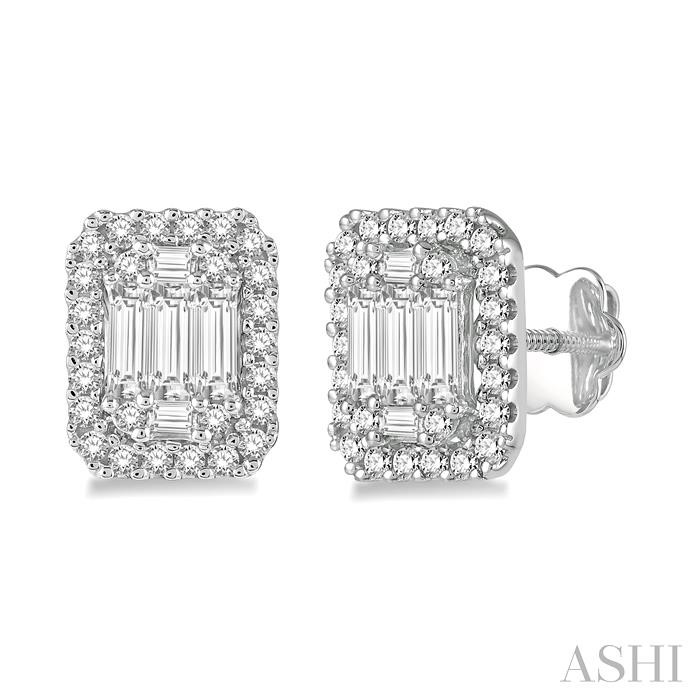 Emerald Shape Halo Fusion Diamond Earrings