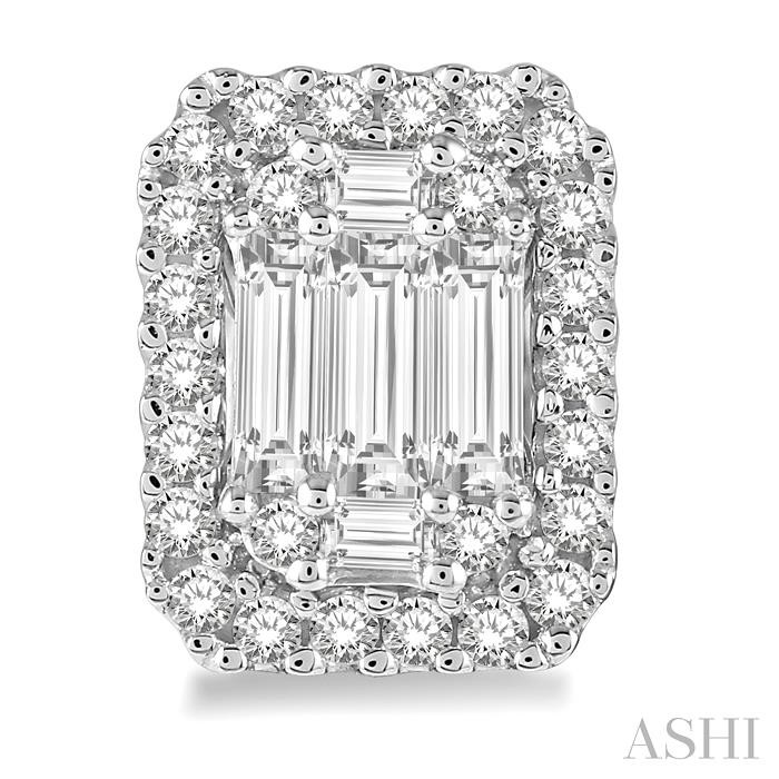 Emerald Shape Halo Fusion Diamond Earrings-2