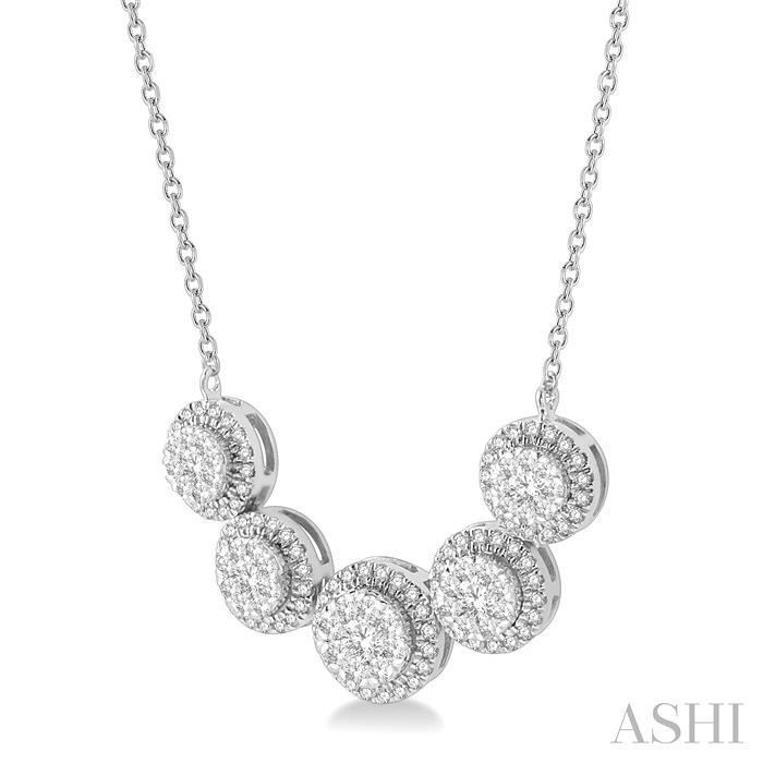 Round Shape 5 Stone Halo Lovebright Diamond Necklace-2