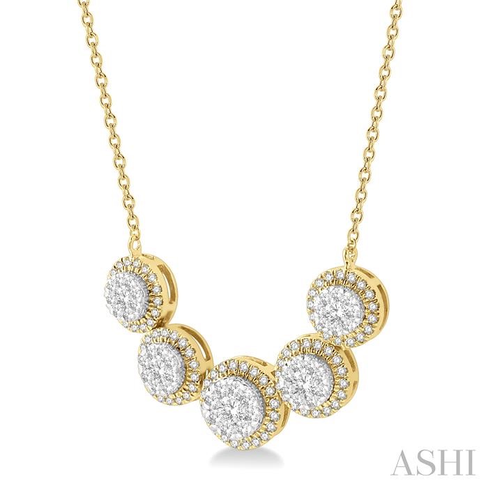 Round Shape 5 Stone Halo Lovebright Diamond Necklace-2