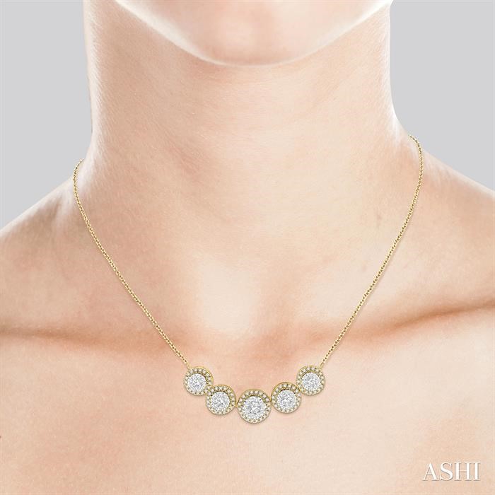 Round Shape 5 Stone Halo Lovebright Diamond Necklace-4