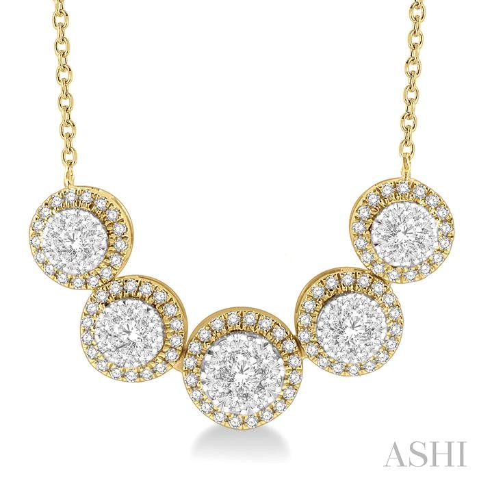 Round Shape 5 Stone Halo Lovebright Diamond Necklace-3