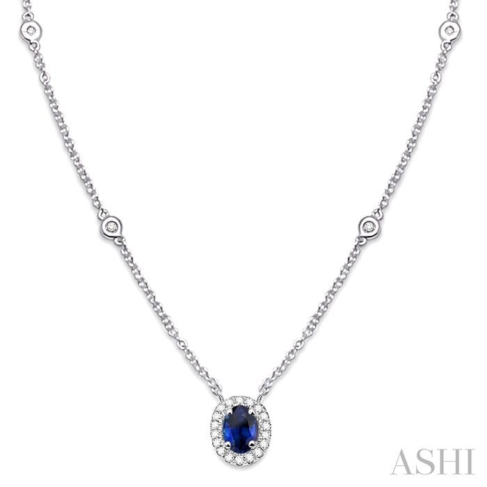 OVAL SHAPE GEMSTONE & HALO DIAMOND STATION NECKLACE