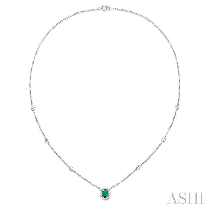 Oval Shape Gemstone & Halo Diamond Station Necklace-2