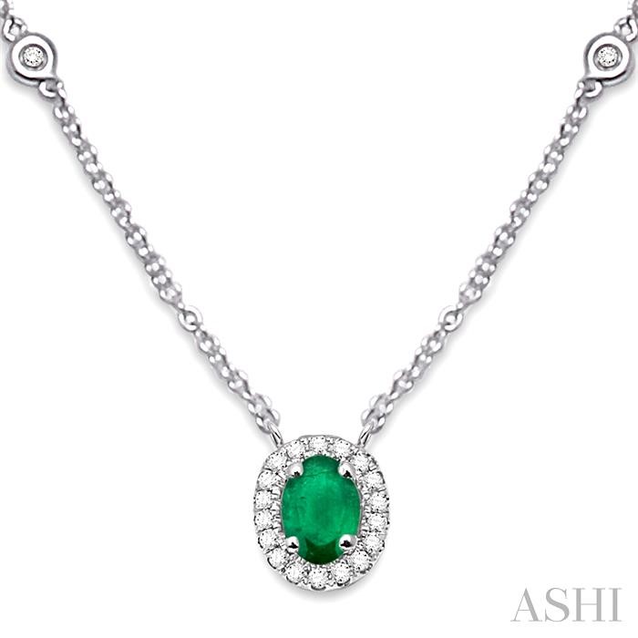 Oval Shape Gemstone & Halo Diamond Station Necklace-3