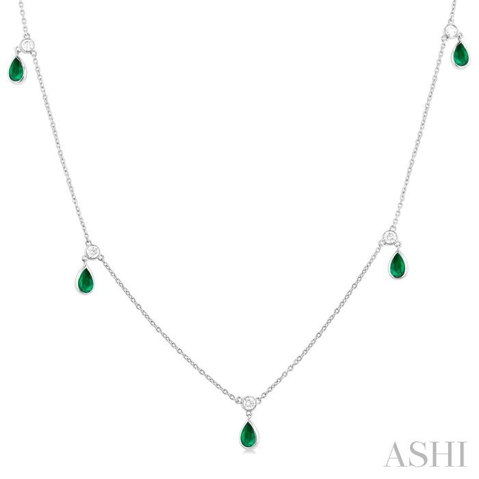 PEAR SHAPE GEMSTONE & DIAMOND STATION NECKLACE