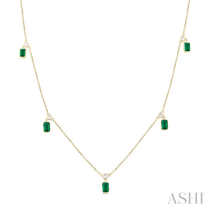 EMERALD SHAPE GEMSTONE & DIAMOND STATION NECKLACE