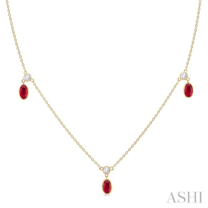 OVAL SHAPE GEMSTONE & DIAMOND STATION NECKLACE