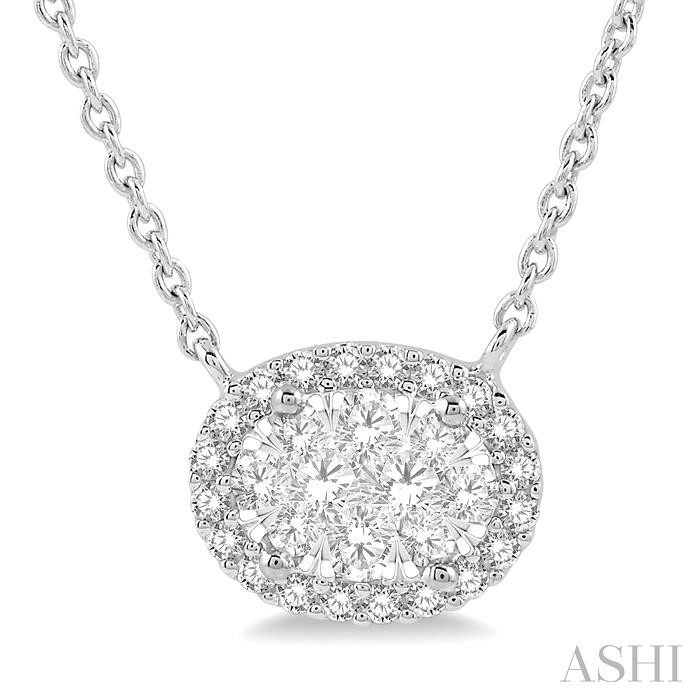 OVAL SHAPE EAST-WEST HALO LOVEBRIGHT ESSENTIAL DIAMOND NECKLACE