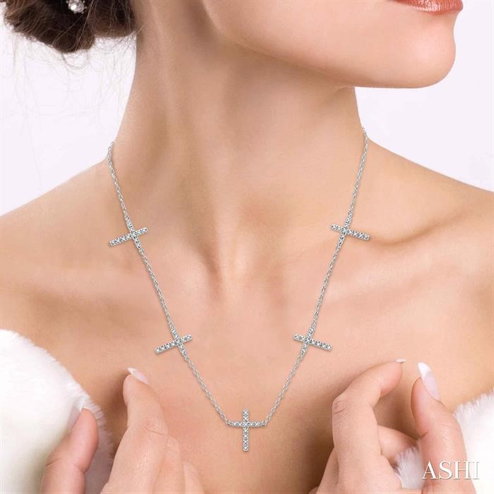 Cross Diamond Fashion Station Necklace-4