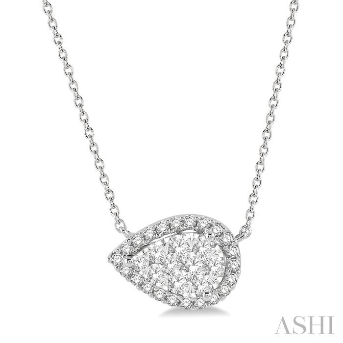 PEAR SHAPE EAST-WEST HALO LOVEBRIGHT ESSENTIAL DIAMOND NECKLACE