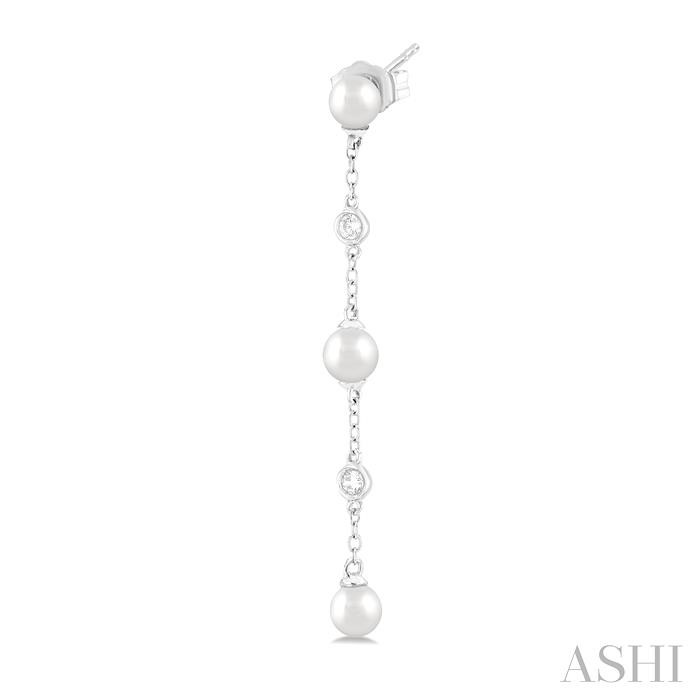 Pearl & Diamond Station Long Chain Earrings-3