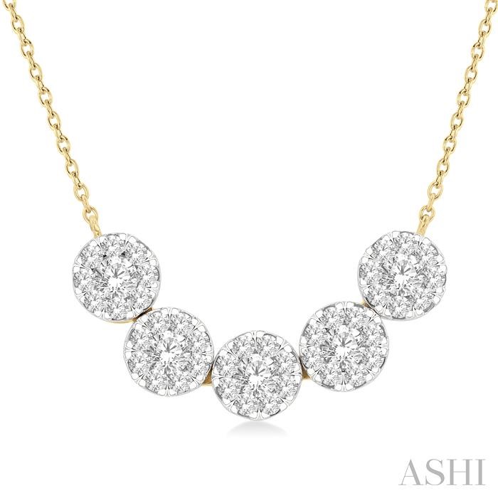 ROUND SHAPE 5 STONE LOVEBRIGHT ESSENTIAL DIAMOND SMILE NECKLACE